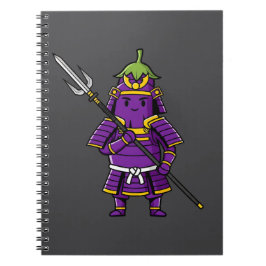Purple Eggplant Samurai Warrior with Spear Illustr Notizblock