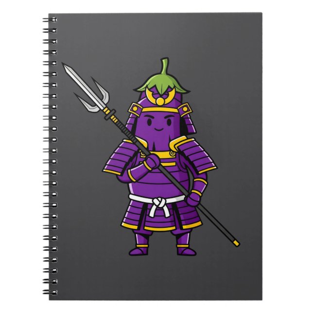 Purple Eggplant Samurai Warrior with Spear Illustr Notizblock (Vorderseite)