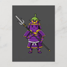Purple Eggplant Samurai Warrior with Spear Illustr Postkarte
