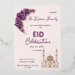 Purple Elegant Eid Celebration Party Invitation Folien Feiertagskarte