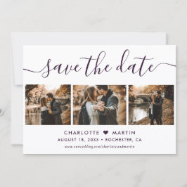 Purple Elegant Modern Script 4 Photo Wedding Save The Date