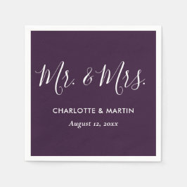 Purple Elegant Modern Script Mr. and Mrs. Wedding Serviette