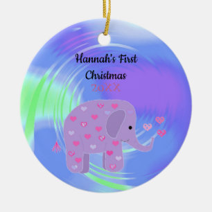 Purple Elephant Baby First Christmas Keramik Ornament