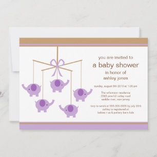 Purple Elephant Mobile Baby Shower Invitation Einladung