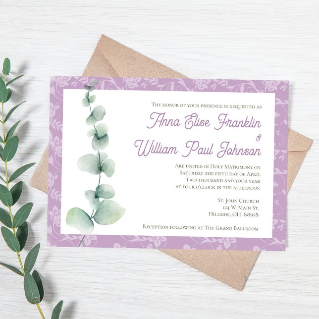 Purple Eucalyptus Floral Wedding Invitation Einladung (Purple Eucalyptus Floral Wedding Invitation)