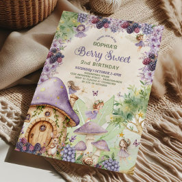Purple Fairy Berry Sweet 2nd Birthday Invitation Einladung