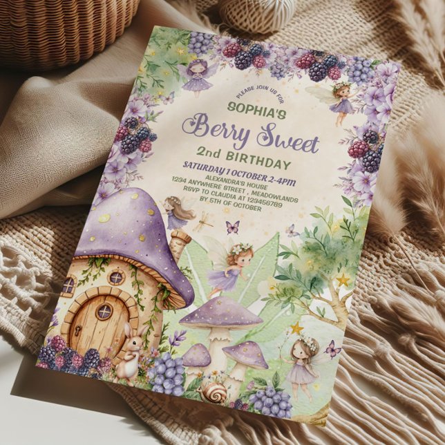 Purple Fairy Berry Sweet 2nd Birthday Invitation Einladung (Von Creator hochgeladen)