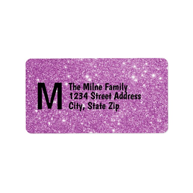 Purple Falsch Glitter Monogram Address Labels Adressaufkleber (Vorne)