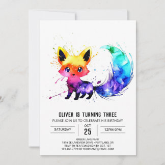 Purple Fantasy Fox Digital Boy Geburtstag Einladung