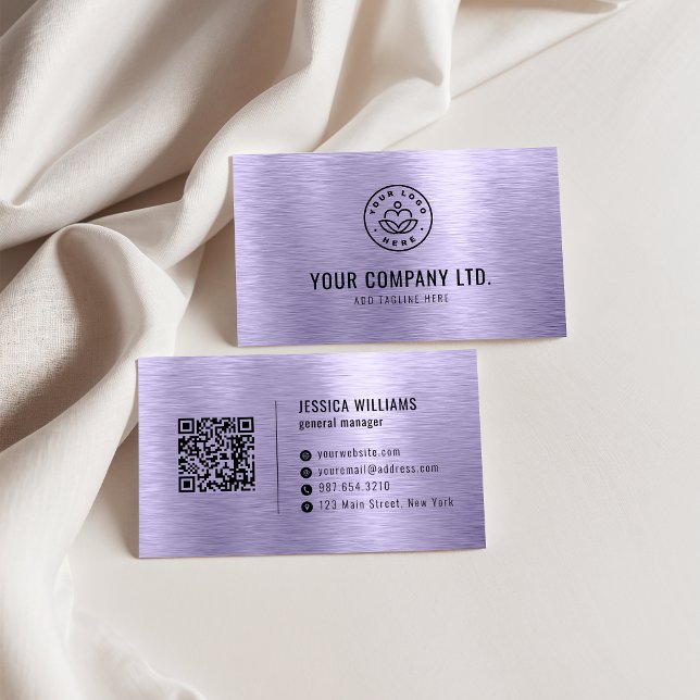 Purple Faux Brushed Metal Professional QR Code Visitenkarte (Von Creator hochgeladen)