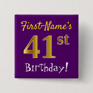 Purple, Faux Gold 41st Birthday, With Custom Name Button