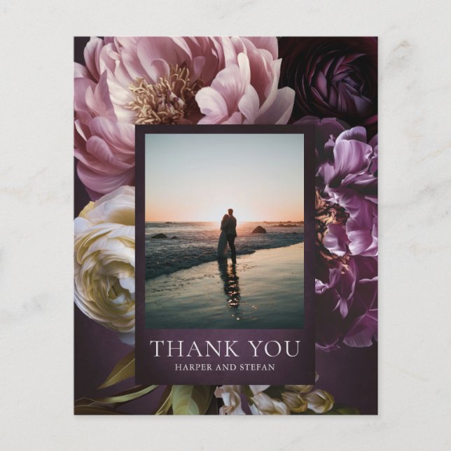 Purple Fine Art Floral Budget Wedding Thank You Flyer (Vorne)