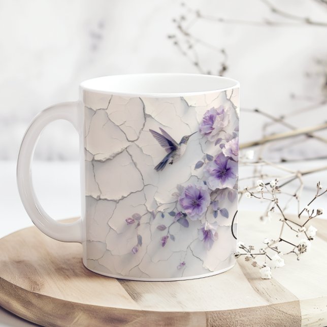 Purple Floral Add Name Hummingbird Coffee Mug Kaffeetasse (Von Creator hochgeladen)