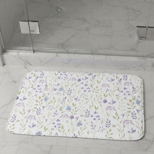 Purple Floral Bath Mat Badematte (sweet pretty lavender purple wildflower garden meadow bathmat)