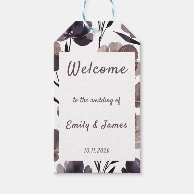 Purple Floral Botanical Wedding Geschenkanhänger (Vorderseite)