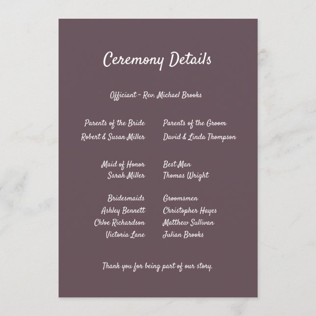 Purple Floral Botanical Wedding Programm (Rückseite)