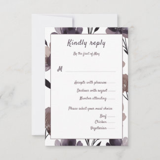 Purple Floral Botanical Wedding RSVP Karte