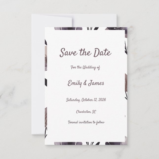 Purple Floral Botanical Wedding Save The Date (Vorderseite)