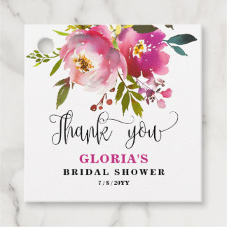 Purple Floral Bridal Shower Favor Tags Geschenkanhänger