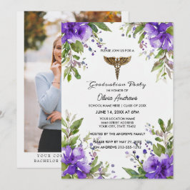 Purple Floral BSN Nursing Graduation Invitation |  Einladung