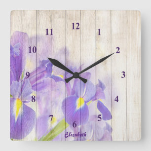 Purple Floral Custom Quadratische Wanduhr