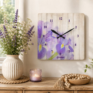 Purple Floral Custom Quadratische Wanduhr
