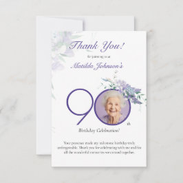 Purple Floral Elegant Custom Photo 90th Birthday Dankeskarte