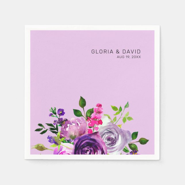 Purple Floral Elegant  Wedding  Serviette (Vorderseite)