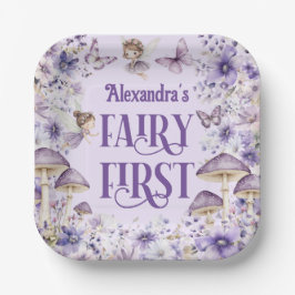 Purple Floral Fairy First Birthday Square Pappteller
