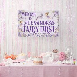 Purple Floral Fairy First Birthday Welcome Banner