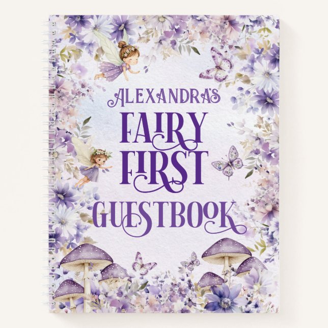 Purple Floral Fairy First Guestbook Deluxe  Notizbuch (Vorderseite)