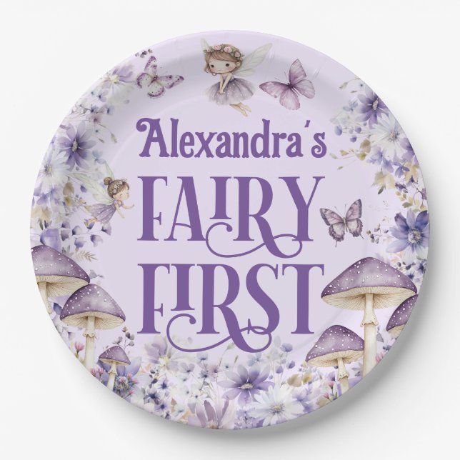 Purple Floral Fairy First Round Pappteller (Vorderseite)