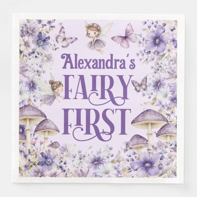 Purple Floral Fairy First Serviette (Vorderseite)