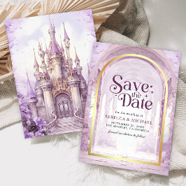 Purple Floral Fairytale Castle Wedding Save The Date