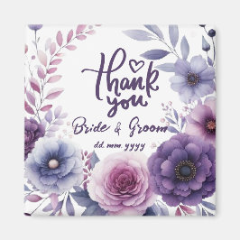 Purple Floral Frame Thank You Wedding Favors Magnet