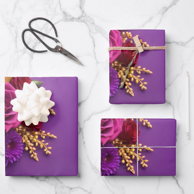 Purple Floral Geschenkpapier Set ("Rich purple florals that turn every gift into a showstopper")