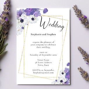 Purple Floral & Gold Geometric Wedding Einladung