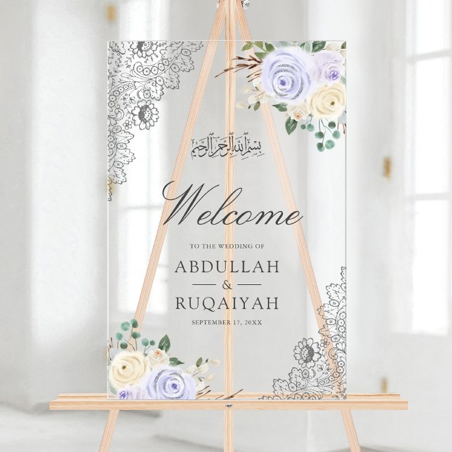 Purple Floral Lace Muslim Wedding Welcome Acrylschild (Von Creator hochgeladen)
