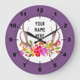 Purple Floral Large Clock Große Wanduhr