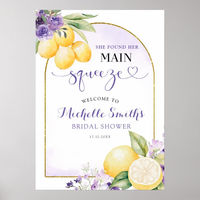 Purple floral Lemonade Bridal shower Welcome Sign Poster (Vorne)