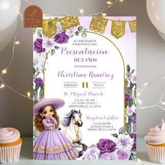 Purple Floral Mexican Charra Girl Presentacion de  Einladung