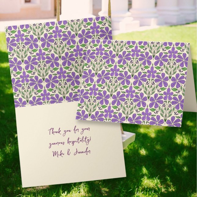 Purple Floral Ogee Pattern Custom Notecards Dankeskarte (Von Creator hochgeladen)