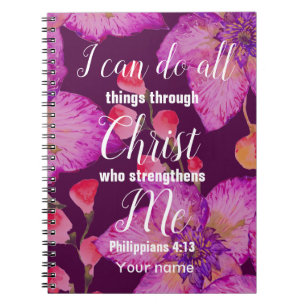 Purple Floral Philippians 4:13 Notizblock