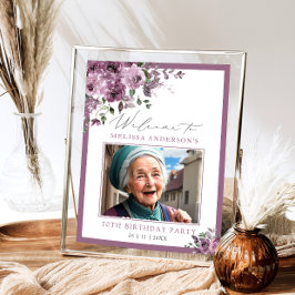 Purple Floral Photo Any Age Birthday Welcome Poster