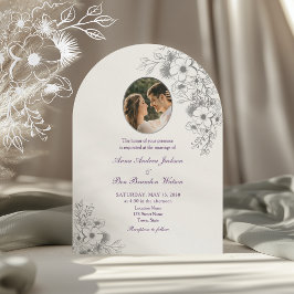 Purple Floral Photo Arched Wedding Einladung