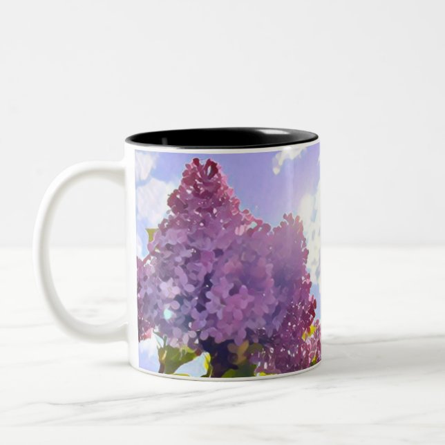 purple Floral photo bouquet inspirational phrase Zweifarbige Tasse (Links)
