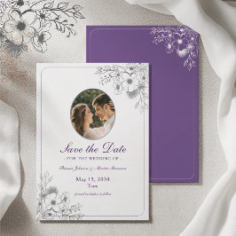 Purple Floral Photo Save The Date