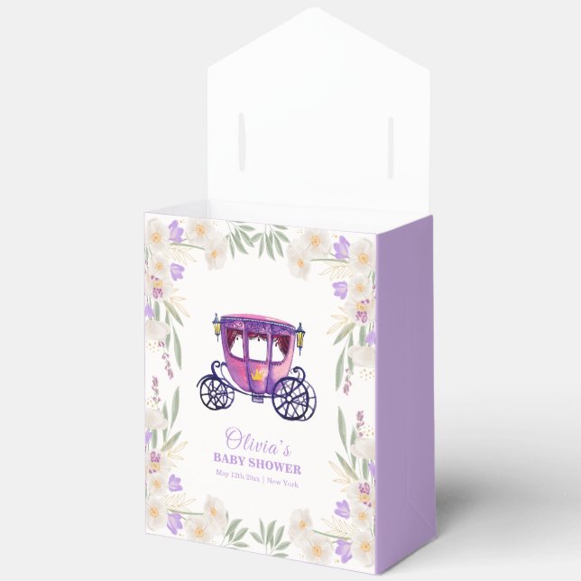Purple Floral Princess Carriage Girl Baby Shower  Geschenkschachtel (Offen)