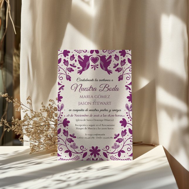 Purple Floral Romantic Aesthetic Spanish Wedding Einladung (Purple Floral Romantic Aesthetic Spanish Wedding Invitation)