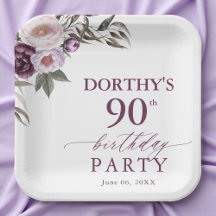 Purple Floral Script 90th Birthday 